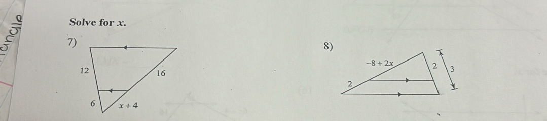 Solve for x.
y
7)
8)