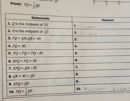 Prove: PQ= 1/2 QS
QS
P