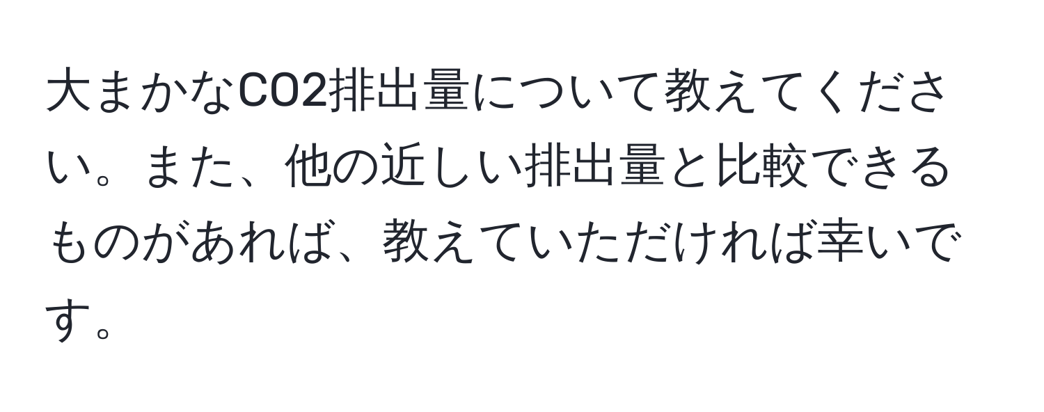 大まかなCO2排出量について教えてください。また、他の近しい排出量と比較できるものがあれば、教えていただければ幸いです。