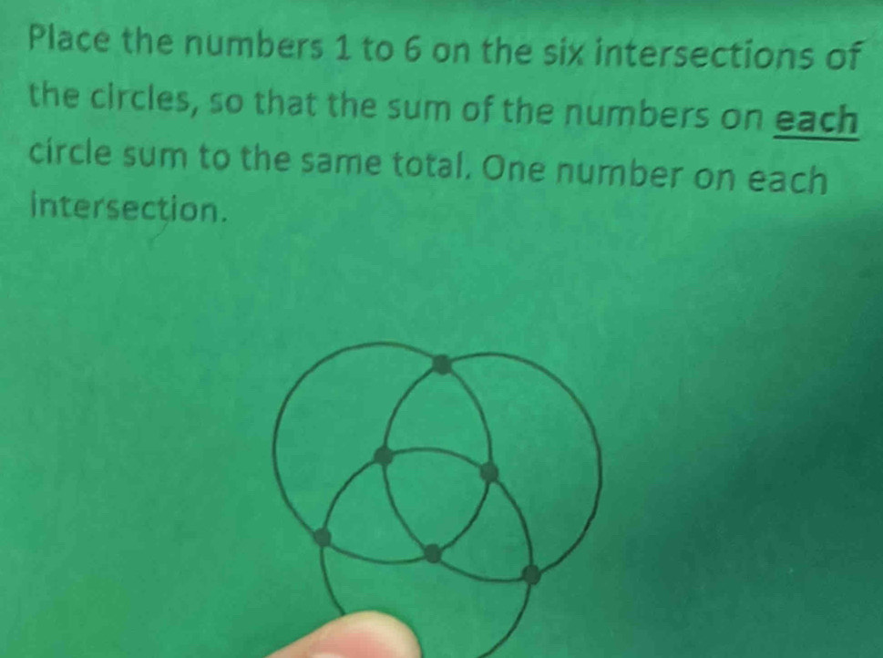 Solved: Place the numbers 1 to 6 on the six intersections of the ...