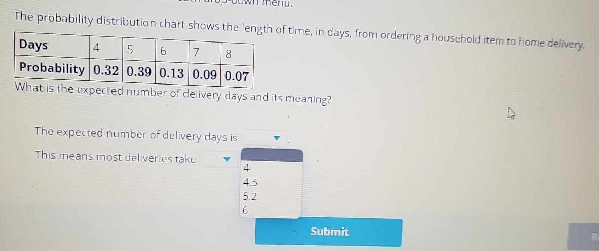 Solved: rown menu. The probability distribution chart sho time, in days ...