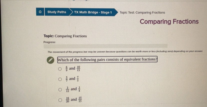 Solved: Study Paths TX Math Bridge - Stage 1 Topic Test: Comparing ...