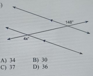 )
A) 34 B) 30
C) 37 D) 36