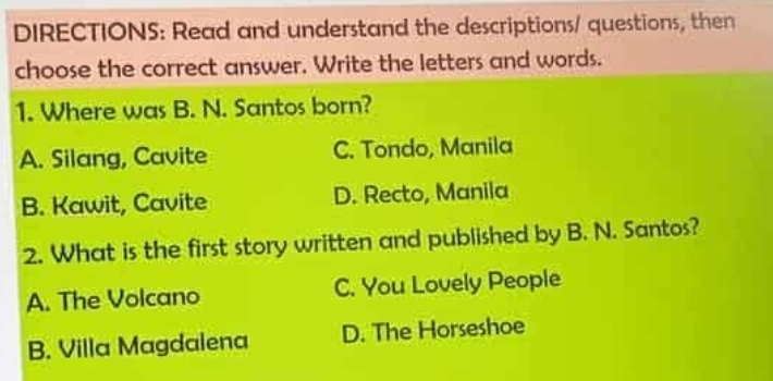 Solved: DIRECTIONS: Read and understand the descriptions/ questions ...
