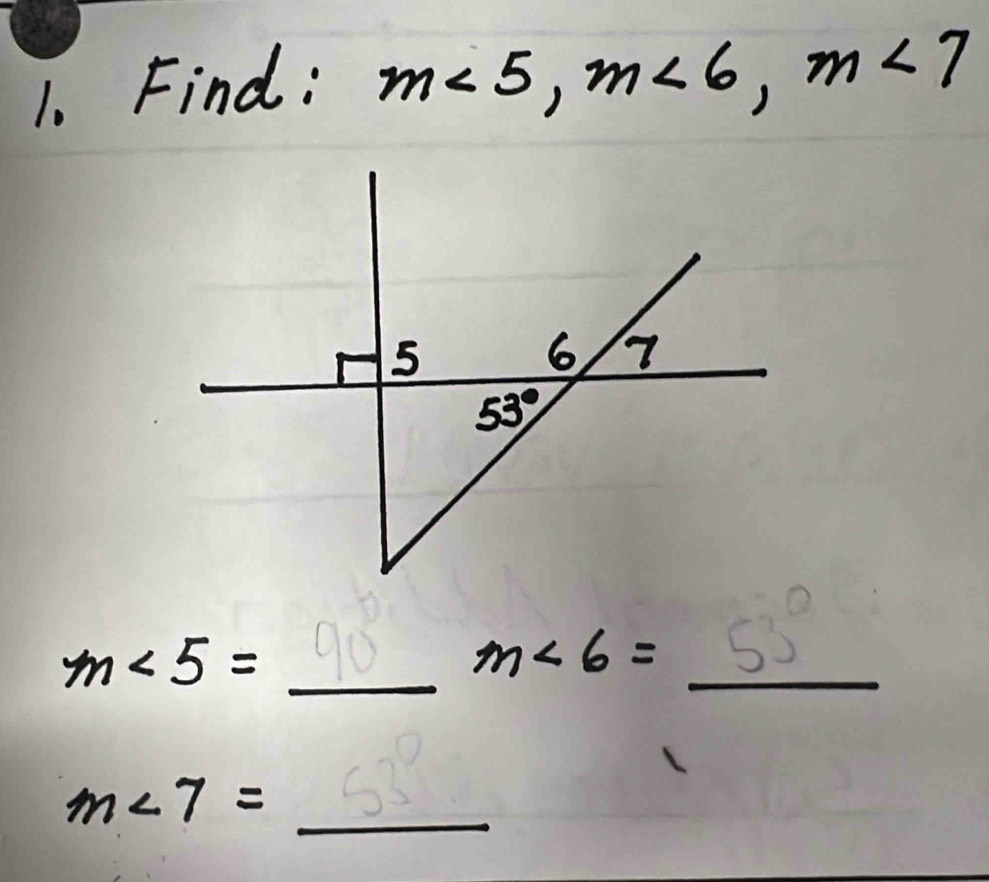 m< 5= _ 1< 6 =_ 
_ m∠ 7=