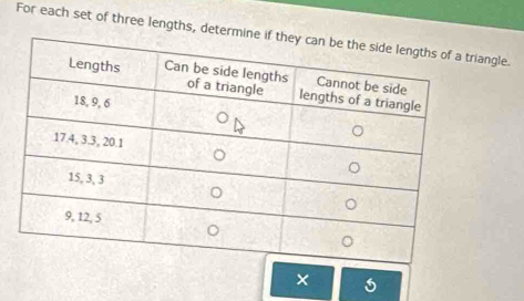 For each set of three lengths, determinangle.