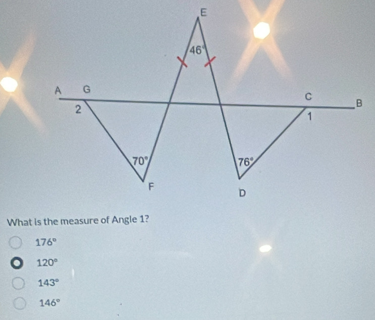 What is the measure of Angle 1?
176°
120°
143°
146°