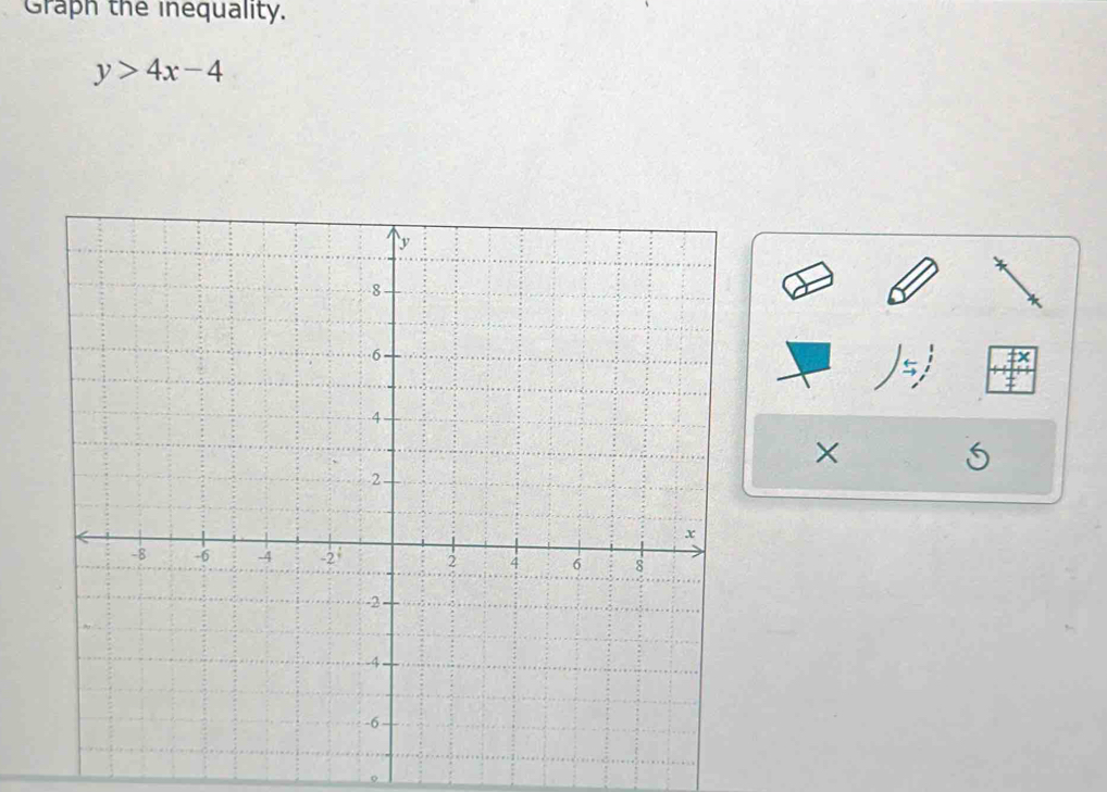 Graph the inequality.
y>4x-4
× 
S 
。