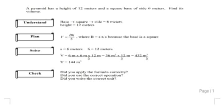 Solved: A pyramid has a height of 12 meters and a square base of side 6 ...