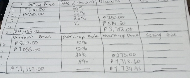 Rate of Discount Discoont 
7 
8.