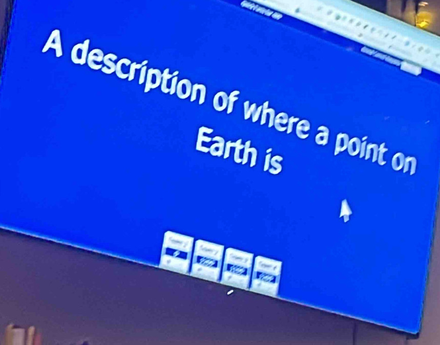 A description of where a point or 
Earth is