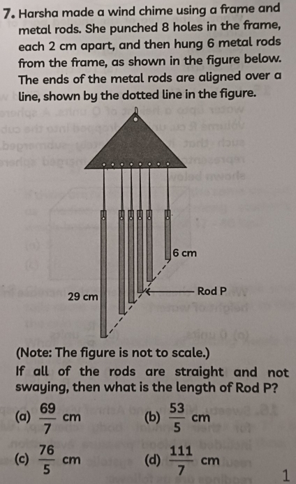 Solved: Harsha made a wind chime using a frame and metal rods. She ...