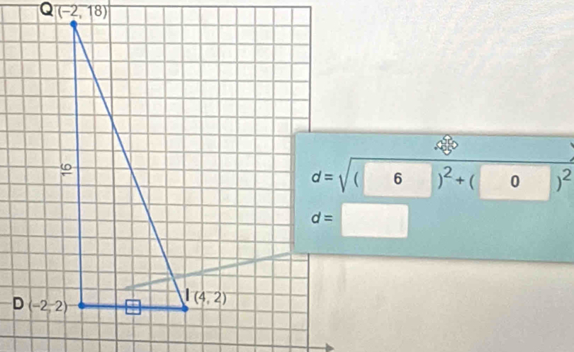 d=sqrt((6)^2)+(0)^2