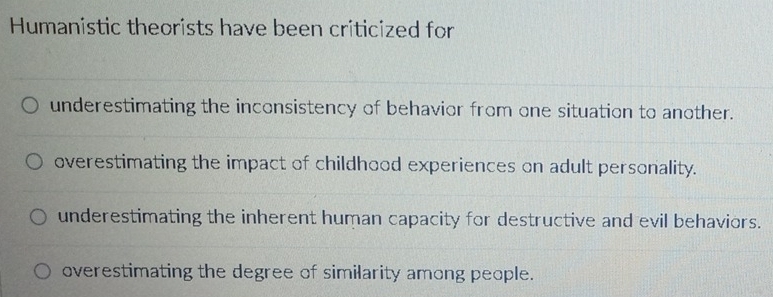 Solved: Humanistic theorists have been criticized for underestimating ...