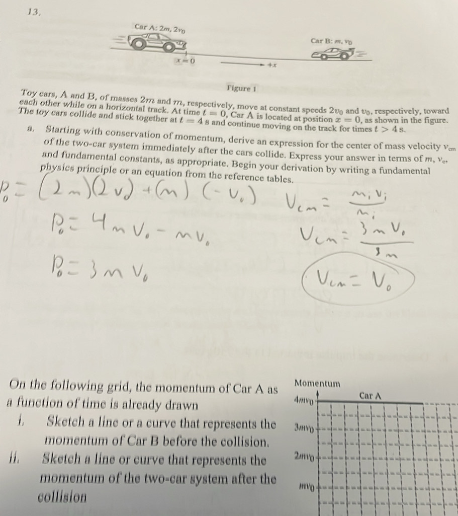 Solved: Figure 1 Toy cars, A and B, of masses 2m and m, respectively ...
