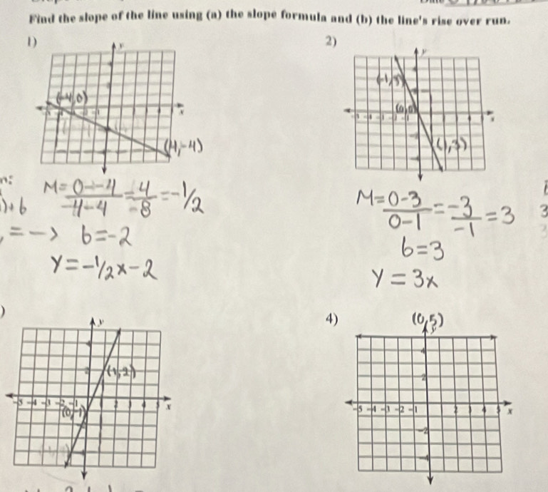 Find the slope of the line using (a) the slope formula and (b) the line's rise over run. 
2) 

4)