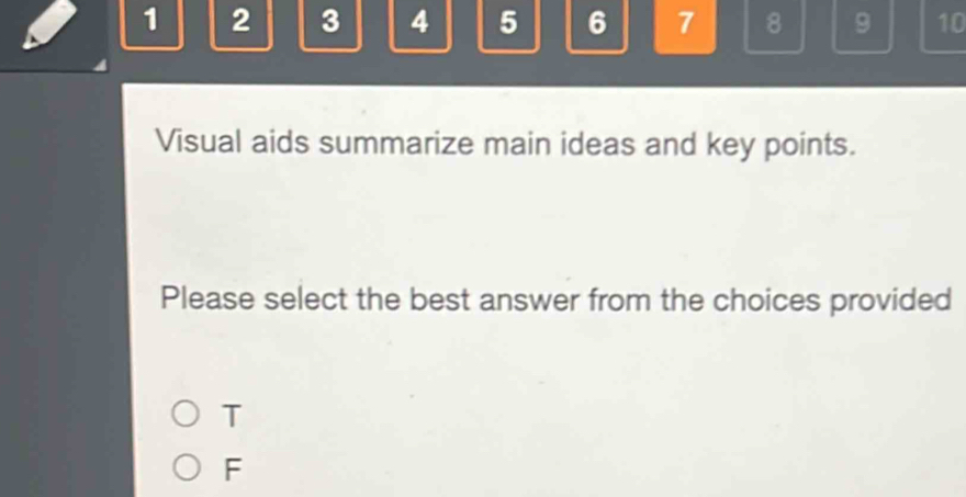 Solved: 1 2 3 4 5 6 7 8 9 10 Visual aids summarize main ideas and key ...