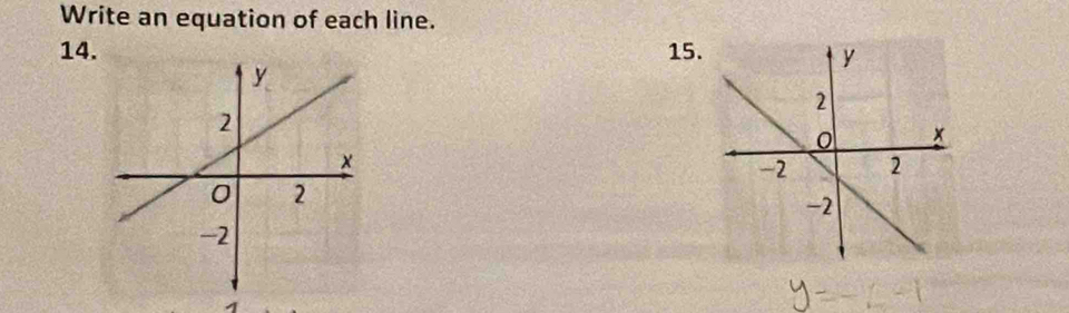 Write an equation of each line. 
14. 15.