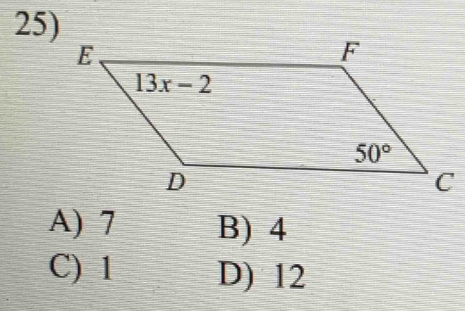 A) 7 B) 4
C) 1 D) 12