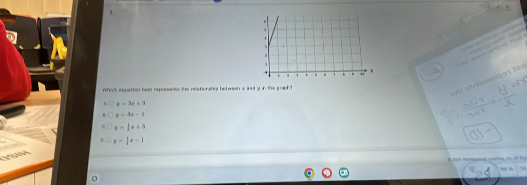 sween a and y in the grap .
y=3x+0
y=3x-1