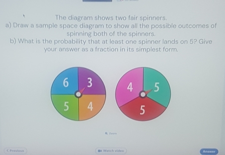 Solved: The diagram shows two fair spinners. a) Draw a sample space ...