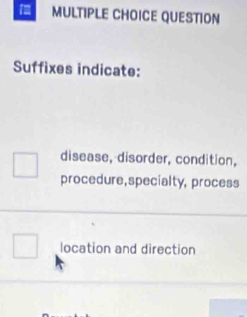 Solved: QUESTION Suffixes indicate: disease, disorder, condition ...
