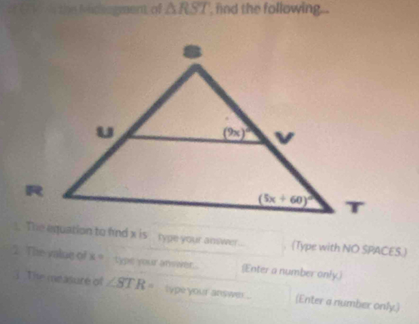 Solved: the Mideagment of RST , nd the following.. The equation to find ...