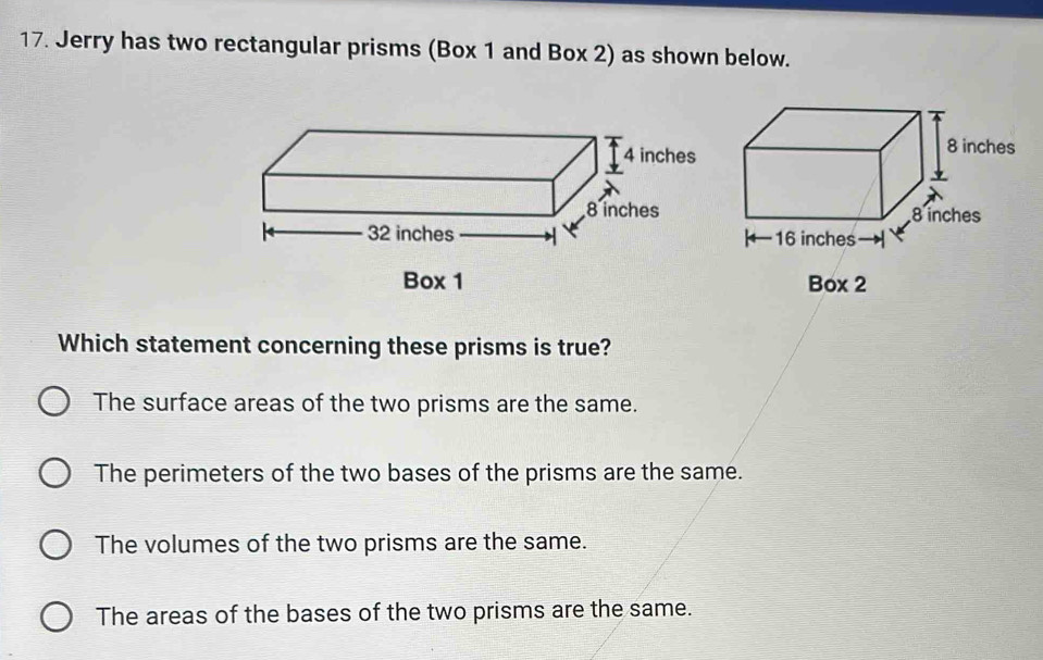 Solved: Jerry has two rectangular prisms (Box 1 and Box 2) as shown ...