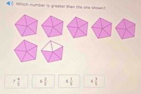 )) Which number is greater than the one shown?
7 4/5  6 2/5  6 1/5  6 3/5 