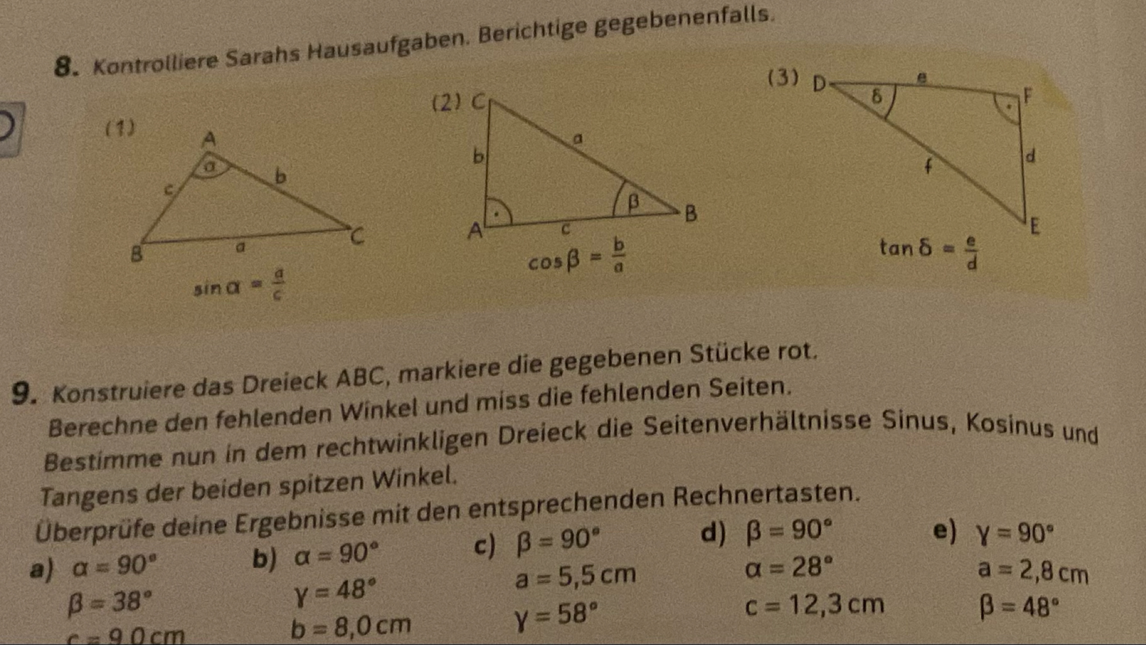 Gelöst:Kontrolliere Sarahs Hausaufgaben. Berichtige gegebenenfalls. (3 ...