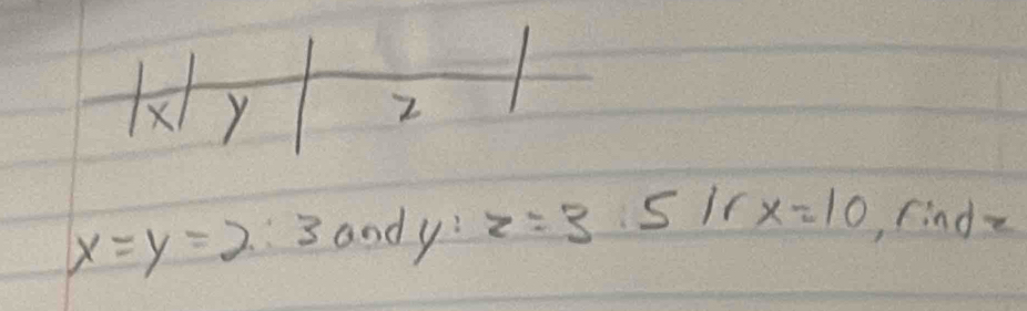 Y
Z
x=y=2:3 and y : z=3 s in x=10 , find-