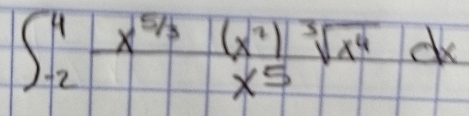 ∈t _(-2)^4frac x^(5/3)(x^2)^3sqrt(x^4)dx