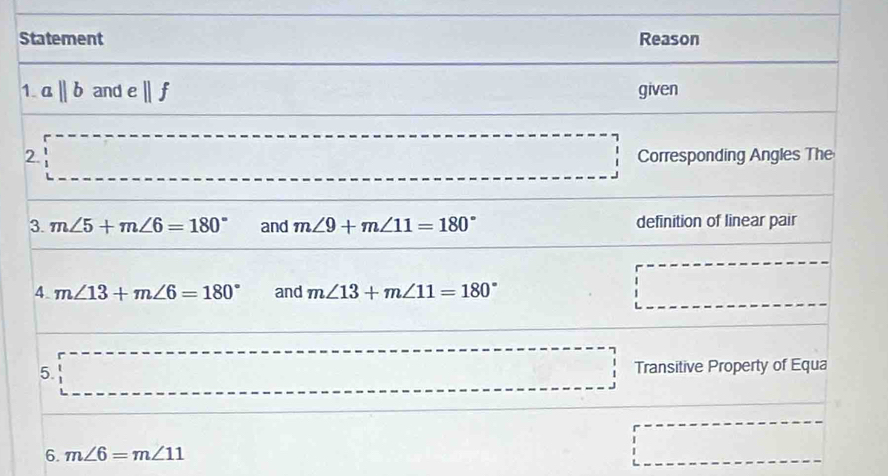 1
6. m∠ 6=m∠ 11