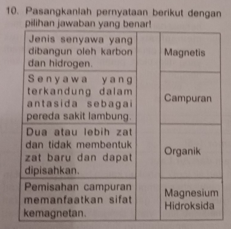 Pasangkanlah pernyataan berikut dengan