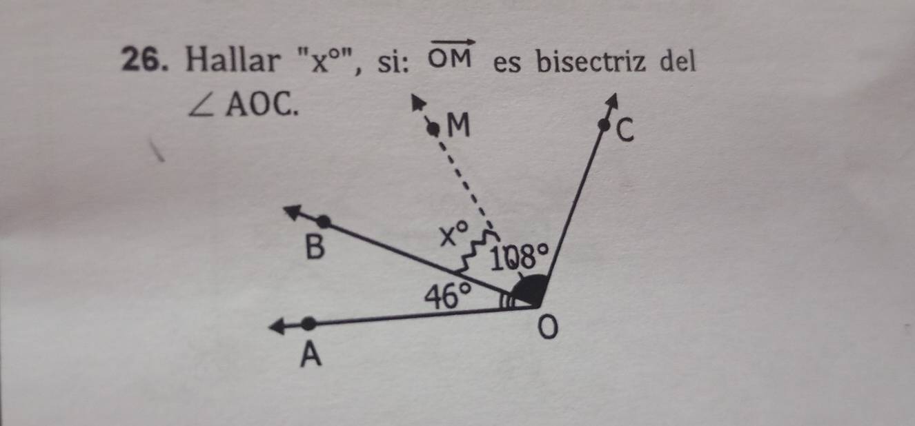 Hallar "x°", si: vector OM es bisectriz del