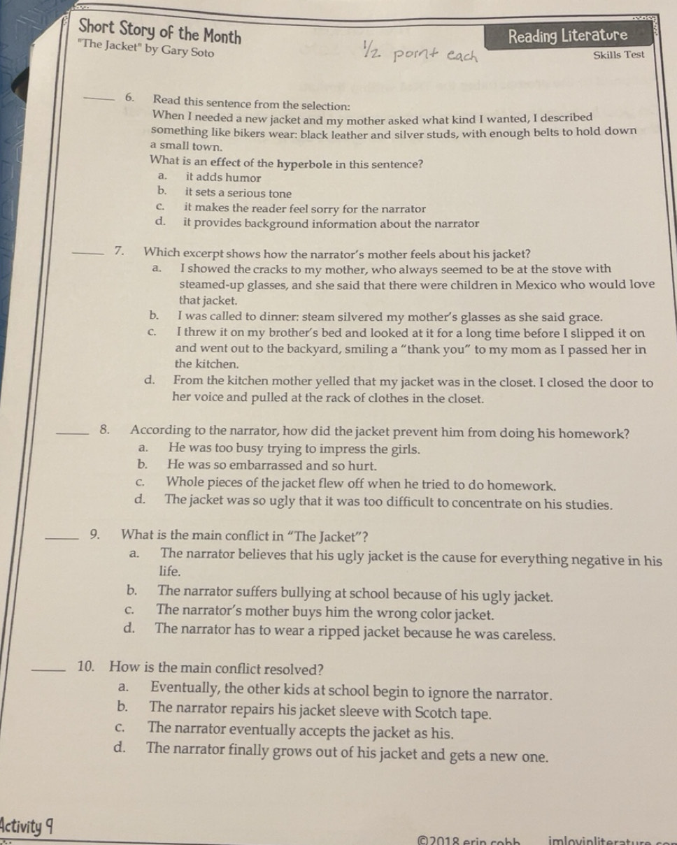 Solved: Short Story of the Month =eading Literature 