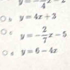 y=-frac 4x-2
y=4x+3
y=- 2/7 x-5
y=6-4x