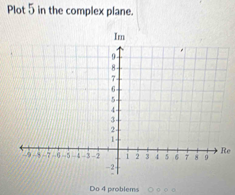 Plot 5 in the complex plane. 
e 
Do 4 problems