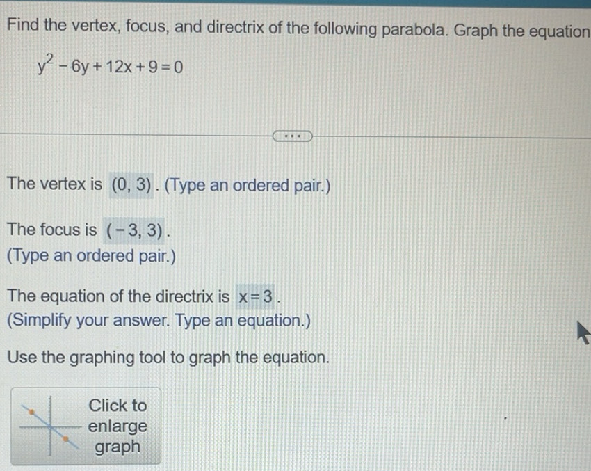 Solved: Find the vertex, focus, and directrix of the following parabola ...