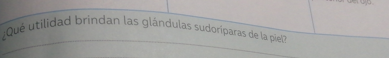 ojo . 
¿Qué utilidad brindan las glándulas sudoríparas de la piel