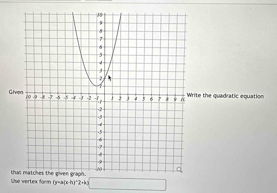 the quadratic equation
(y=a(x-h)^wedge 2+k) □