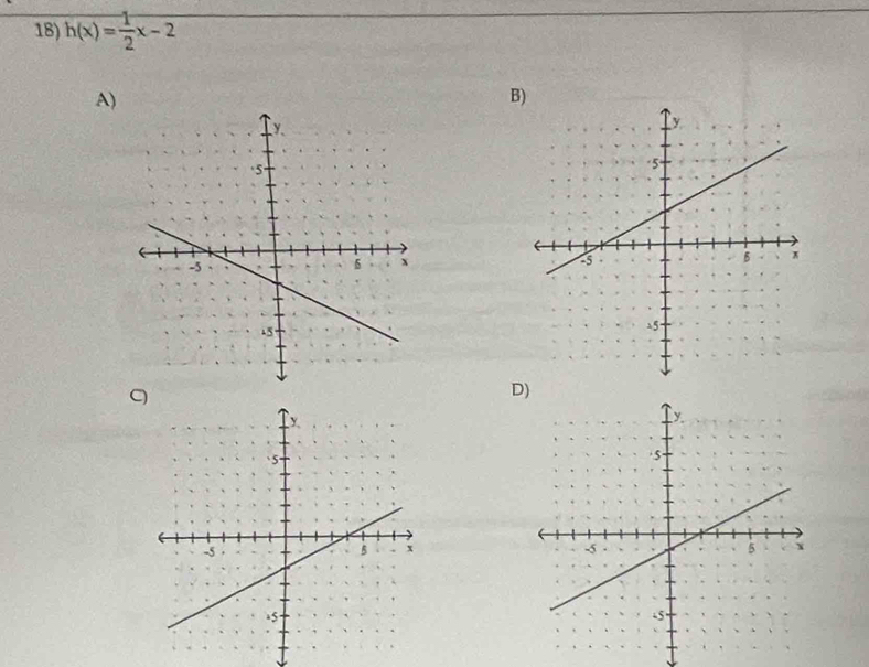 h(x)= 1/2 x-2
A) 
B) 
D)