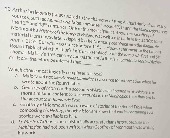Solved: Arthurian legends (tales related to the character of King ...
