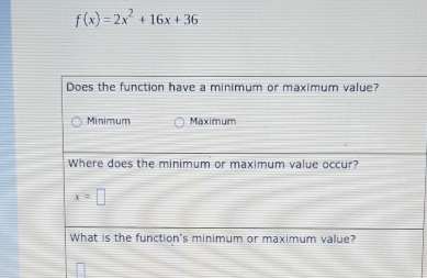 f(x)=2x^2+16x+36