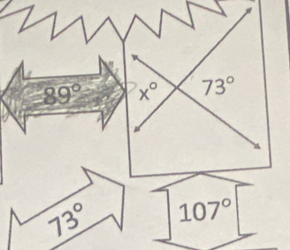 89° x° 73°
73° 107°