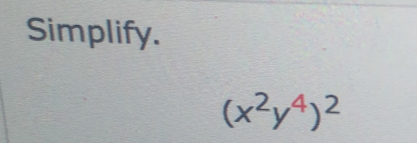 Simplify.
(x^2y^4)^2