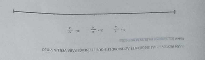 PARA RESOLVER LAS SIGUIENTES ACTIVIDADES SIGUE EL ENLACE PARA VER UN VIDEO 
Video los números en la recta númerica 
1.-  1/4  2. -  6/4  3.-  9/4 