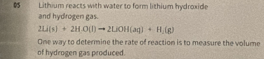 Solved: Lithium reacts with water to form lithium hydroxide and ...