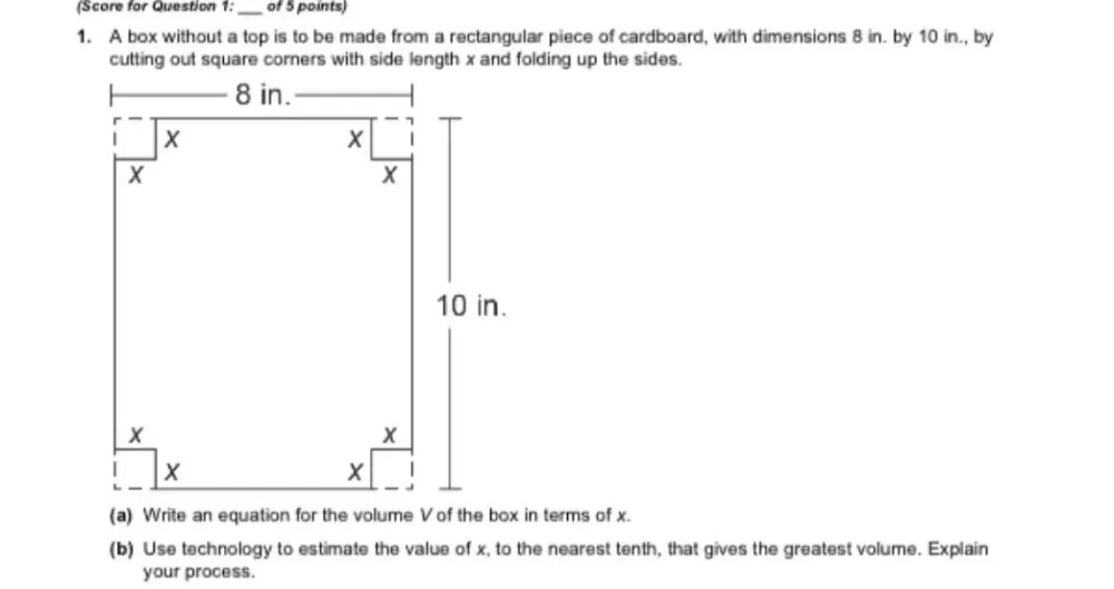 Solved: (Score for Question 1: _of 5 points) 1. A box without a top is ...