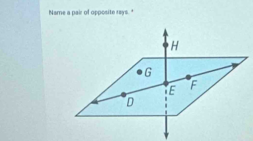 Name a pair of opposite rays. "
H
G
E F
D